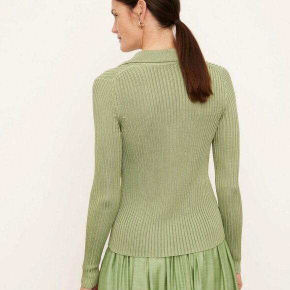 Vince Ribbed Collar Green Cardigan Sweater - Picture 7 of 7